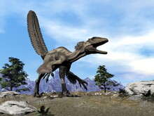 Deinonychus Dinosaur Roaring By Day -3D Render