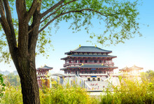 The Ziyun Tower Was Built In 727 AD And Is The Main Building Of The Datang Furong Garden, Xi'an, China.
