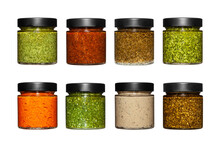 Different Color And Taste Sauces Jars And Dips