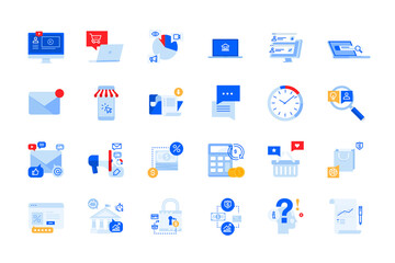 Wall Mural - modern flat design icons of online communication, internet advertising, e-commerce, e-banking. vecto