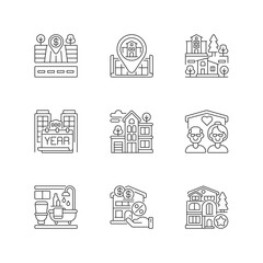 Wall Mural - House services pixel perfect linear icons set. Empty lot for sale. Home position on map. Customizable thin line contour symbols. Isolated vector outline illustrations. Editable stroke