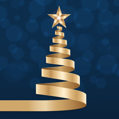 Wall Mural - christmas tree stars greetings golden black background