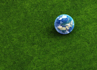 earth globe on a grass field 3d render.