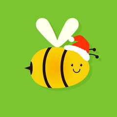 Wall Mural - Kawaii Christmas bee cartoon icon. Clipart image isolated on white background.