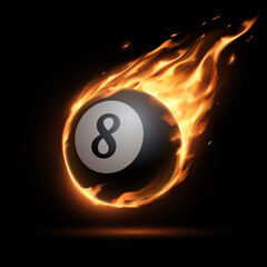 Wall Mural - Flaming billiards eight ball on black background