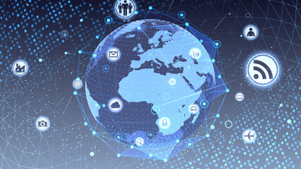 Wall Mural - technology icon network world internet digital devices on space earth 3d illustration