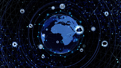 Wall Mural - technology icon network world internet digital devices on space earth 3d illustration
