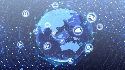 Wall Mural - technology icon network world internet digital devices on space earth 3d illustration