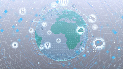 Wall Mural - technology icon network world internet digital devices on space earth 3d illustration