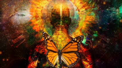 Wall Mural - burning aura. man with flamed halo