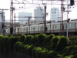 Wall Mural - JR東海道本線の通勤電車と梅田のビル