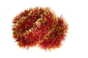 Christmas tinsel, orange, isolated on the white background.