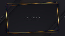 Luxury Abstract Background, Golden Lines On Dark, Modern Black Backdrop Concept 3d Style. Illustration From Vector About Modern Template Deluxe Design.