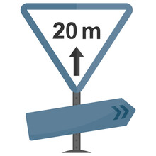 
Oad Caution Sign With Minimum Distance Of 20 Meters In Right Direction 
