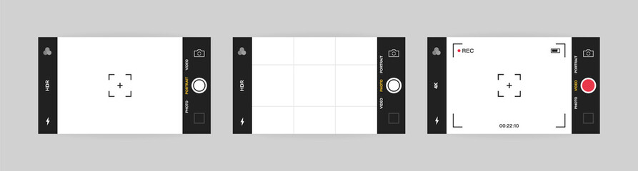 Wall Mural - phone camera interface horizontal view. mobile app application. photo and video shooting. vector ill