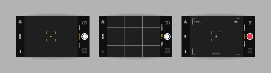 Wall Mural - phone camera interface horizontal view. mobile app application. photo and video shooting. vector ill