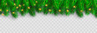 Realistic Christmas border. Xmas background with fir branches. Christmas border with fir branches. Christmas decoration tree branches with shadow - stock vector.