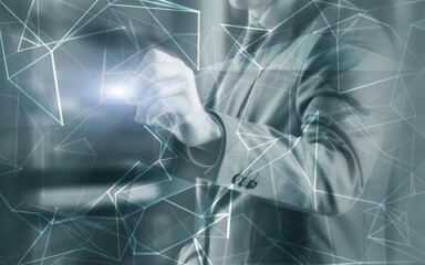 Wall Mural - concept of network internet communication. 3d line. engineer in the server room.