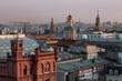 Cityscape view from the roof of the Central Children's store at Lubyanka in the center of Moscow. There you can see landmarks of the Moscow downtown: Kremlin, Spasskaya tower, St. Basil's Cathedral.