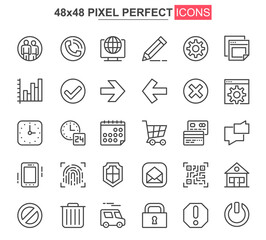 Leinwandbilder - User interface thin line icon set. Organization and management outline pictograms for website and mobile application. User menu simple UI, UX vector icons. 48x48 pixel perfect pictogram pack.