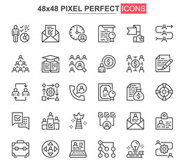 Aufkleber - Headhunting thin line icons set. Recruitment and staff hiring unique design icons. Candidates employment, human resource management outline vector bundle. 48x48 pixel perfect linear pictogram pack.
