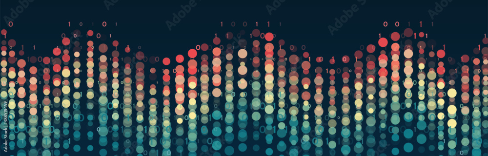 Big data visualization. Abstract background with dots array and binary code. Connection structure. Data array visual concept. Big data connection complex.