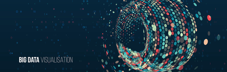 Wide Big data visualization. Machine learning algorithm for information filter and analytic. Abstract background with circle array and binary code. Data array visual concept. Big data complex.
