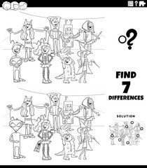  differences task with Halloween characters coloring book page