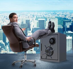 Poster - Businessman resting putting leg on safe