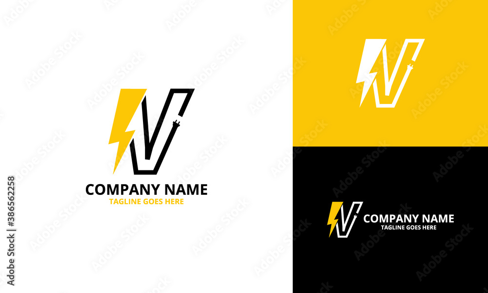 Flash initial letter V Logo Icon Template. Illustration vector graphic ...