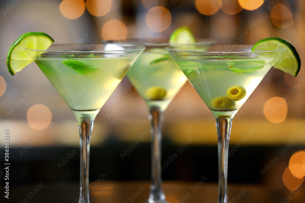 Glasses of fresh martini in pub