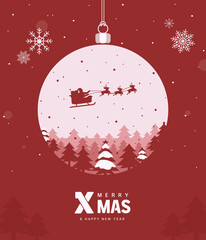 Poster - Christmas Background Illustration : Santa, Reindeer and Mountain