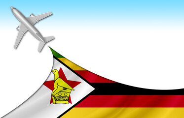 3d illustration plane with Zimbabwe flag background for business and travel design