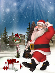 Wall Mural - 3D render of a toon santa claus