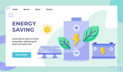 Wall Mural - Energy saving green leaf lightning battery campaign for solar energy sun website home homepage landing page template banner with flat style