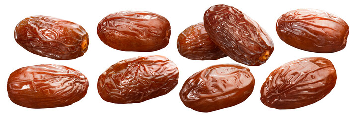 Wall Mural - Big set of fresh dates isolated on white background.