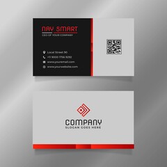 Red White Business Card Template With Qr Code