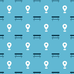 Sticker - Set Bench and Location on seamless pattern. Vector.