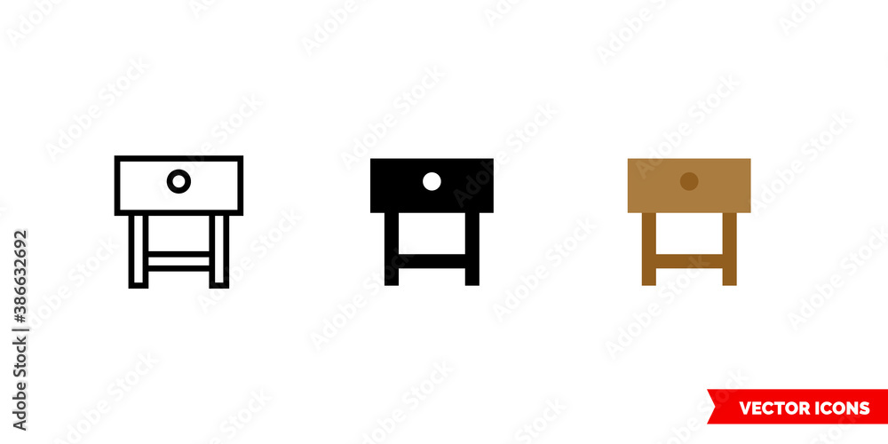 Console table icon of 3 types color, black and white, outline. Isolated ...
