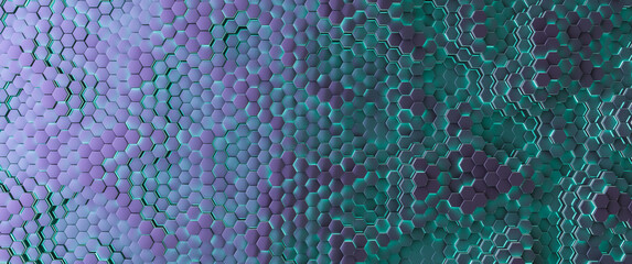Wall Mural - Futuristic high tech glowing background. Hexagonal cells