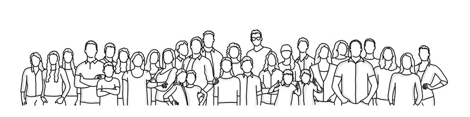 Wall Mural - Group people. Crowd. Hand drawn vector line.