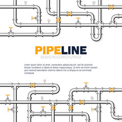 Wall Mural - Gas pipeline vector background in flat style. Pipes with taps and gauges.