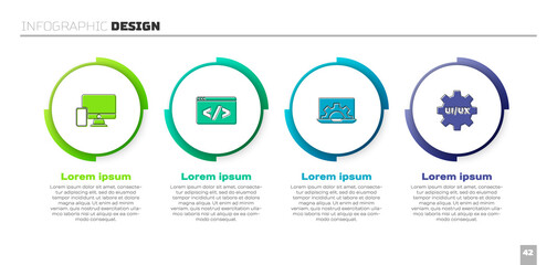 Set Monitor and mobile, Front end development, Web and UI UX design. Business infographic template. Vector.