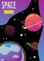 Wall Mural - Web banner template on space topic with gradients flat vector illustration.