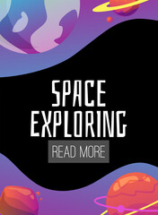 Wall Mural - Fantasy space exploring videogame poster, flat cartoon vector illustration