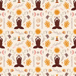 Yoga asana girl hand drawn seamless pattern