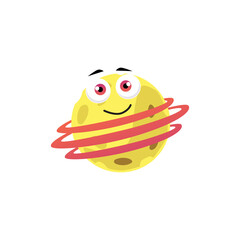 Wall Mural - Smiling yellow planet for videogame, flat cartoon vector illustration isolated