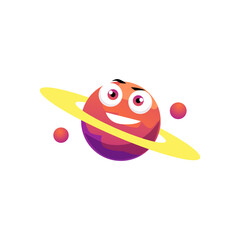 Wall Mural - Saturn planet with orbit cartoon character flat vector illustration isolated.