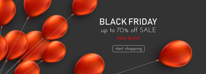 Wall Mural - Black friday dark background with red balloons.