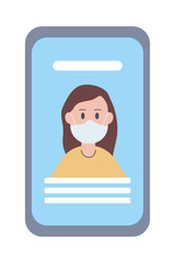 Sticker - woman wearing medical mask in smartphone